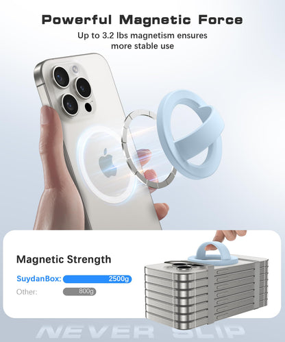 SuydanBox Magnetic Phone Grip, Removable Loop Grip with Soft Finger Strap, Silicone Phone Ring Holder for Back of Phone for iPhone 16/15/14/13/12 Pro Max/Plus, Blue