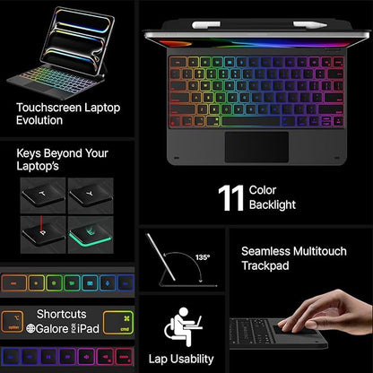 typecase Keyboard Case for iPad Pro 13-inch (M4) 2024,Magic Keyboard with 11 Colors Backlight for iPad Pro 13,Keyboard Case with Pencil Holder,Multi-Touch Trackpad, Easy-Set Magnetic Stand,Black