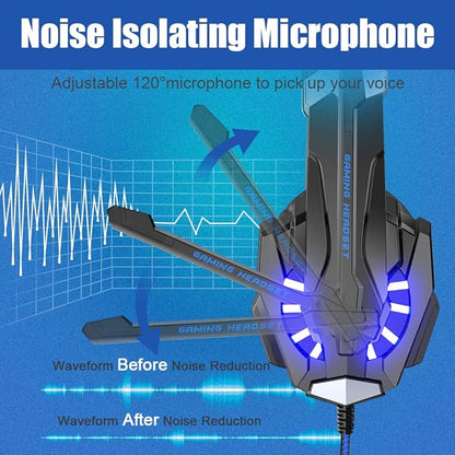 BENGOO G9000 Stereo Gaming Headset for PS4 PC Xbox One PS5 Controller, Noise Cancelling Over Ear Headphones with Mic, LED Light, 7.1 Surround Sound, Soft Memory Earmuffs for Nintendo Xbox Series X|S