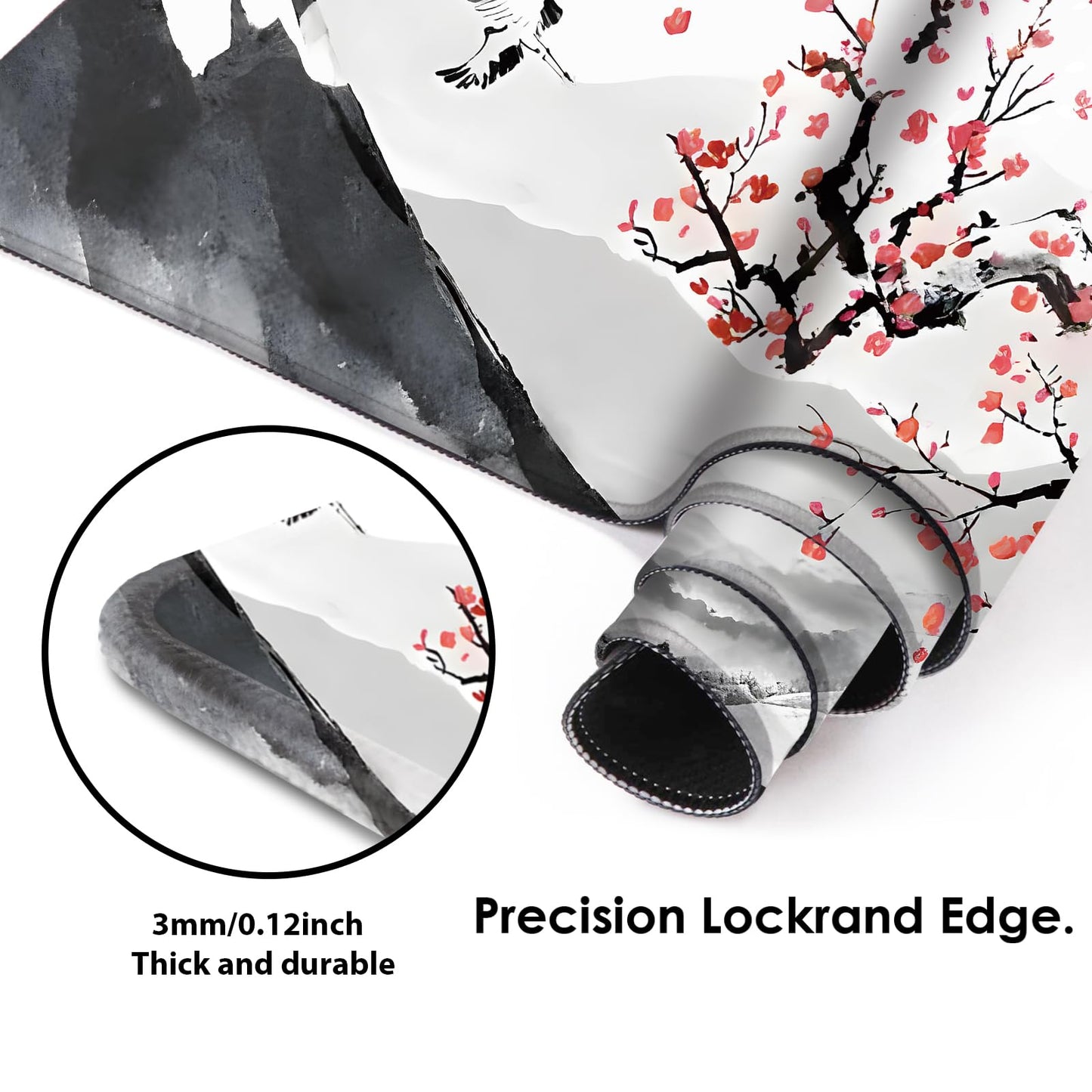 Galdas Mouse Pad for Gaming, Japanese Desk Mat,XXL XL Large Mouse Mat Long Extended Mousepad Non-Slip Rubber Mice Pads Stitched Edges Thin (31.5 x 11.8 x 0.12 Inches) Ink and Wash