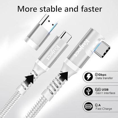 Kuject Link Cable 16FT Compatible for Quest 3S/3, Quest 2/Pro, Pico 4, Nylon Braided Accessories for Rift S/Steam VR Games, USB 3.0 Type C to C High Speed Data Transfer Cord for Gaming PC, Silver