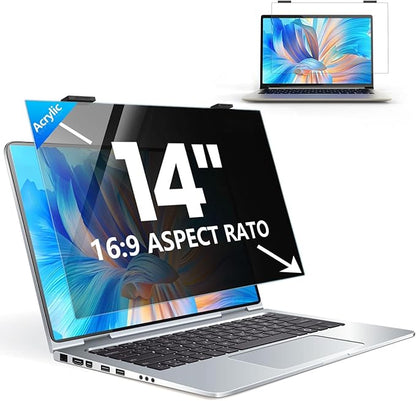 Laptop Privacy Screen 14 inch, 9H Hanging Privacy Screen for Laptop for 16:9, Acrylic HD Eye Protection Anti Glare Blue Light Laptop Screen Privacy Filter