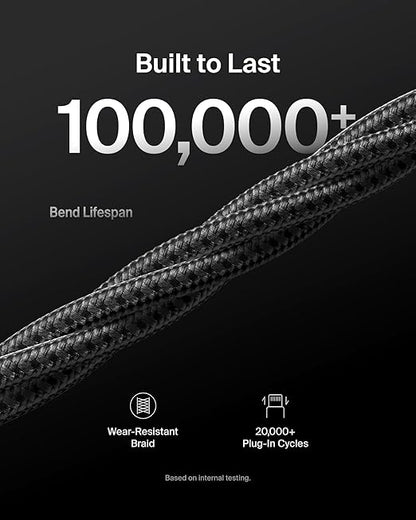 Belkin USB A to USB C Cable, 6.6ft, 15W - Type C Charger, iPhone Charger Cord, Soft, Braided, Flexible for iPhone 16 & 15, Galaxy S25, Pixel 9, iPad Pro, Airpods Pro, Switch & More - Black