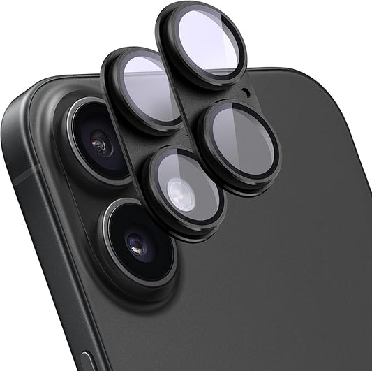 SHANG PIN JIA 2 Pack Camera Lens Protector for iPhone 16/16 Plus,[Not Easy to Breakn ] AR Tempered Glass Strong Adsorption Metal Camera Cover Screen-Black