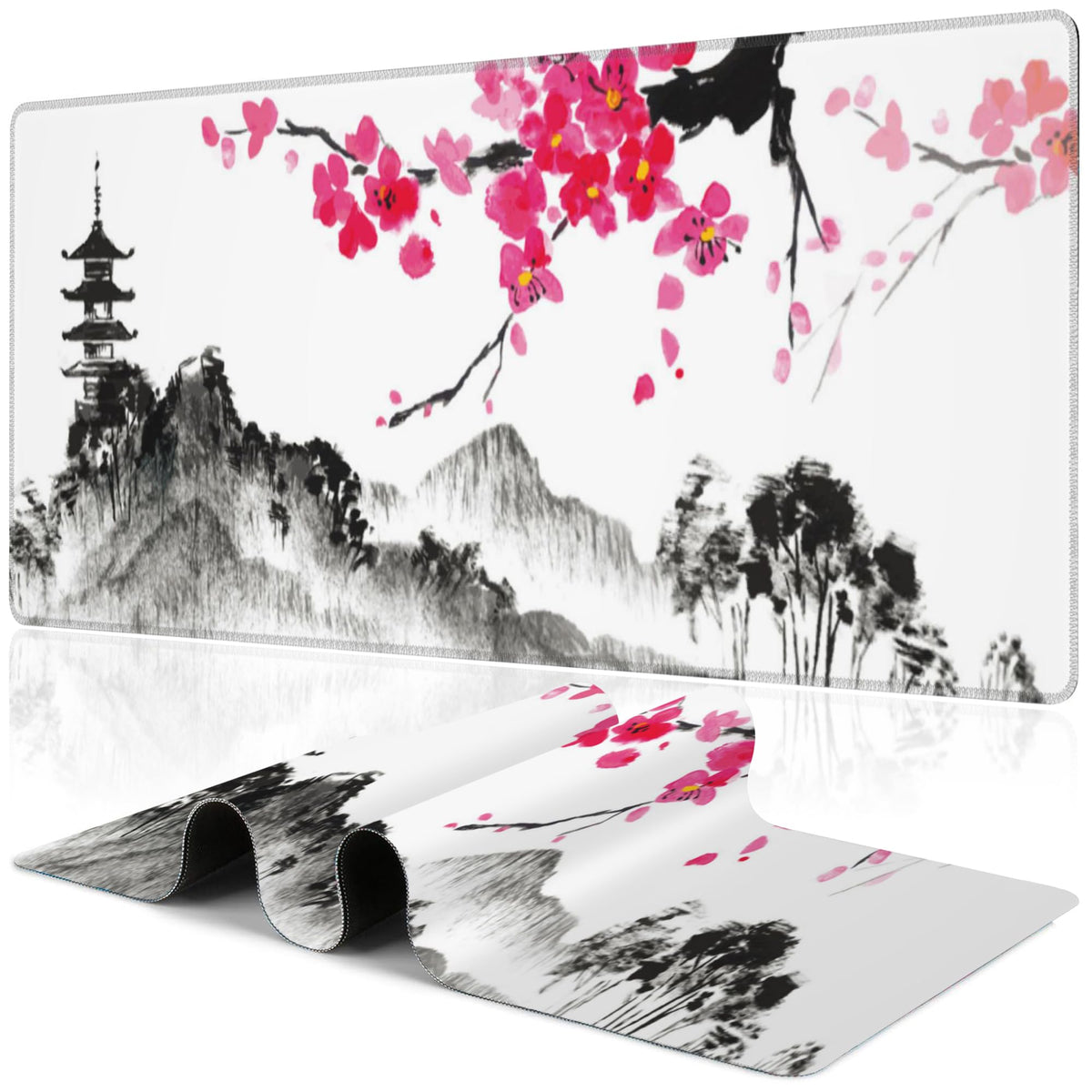Purple Groovy Flowers Desk Mat,Large Vintage Floral Gaming Keyboard Mouse Pad,Non-Slip Rubber Base Desk Pad Thick Stitched Edges Waterproof Mousepad Mouse Mat 31.5"x11.8"