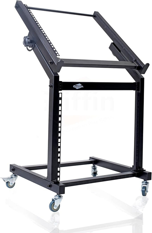 GRIFFIN 19U Rack Mount Rolling Stand (StudioZ PROSteel Series) & Adjustable Mixer Platform Rails – Cart Holder for Audio Music Recording Cabinet – Stage Equipment DJ Gear Storage Case for Amplifier