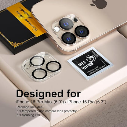 beuxece for 6 Pack iPhone 16 Pro/iPhone 16 Pro Max Camera Lens Protector [Drop Protection] [Case Friendly] [Easy Installation] 9H Tempered Glass Camera Screen Protector Cover Accessories, Clear