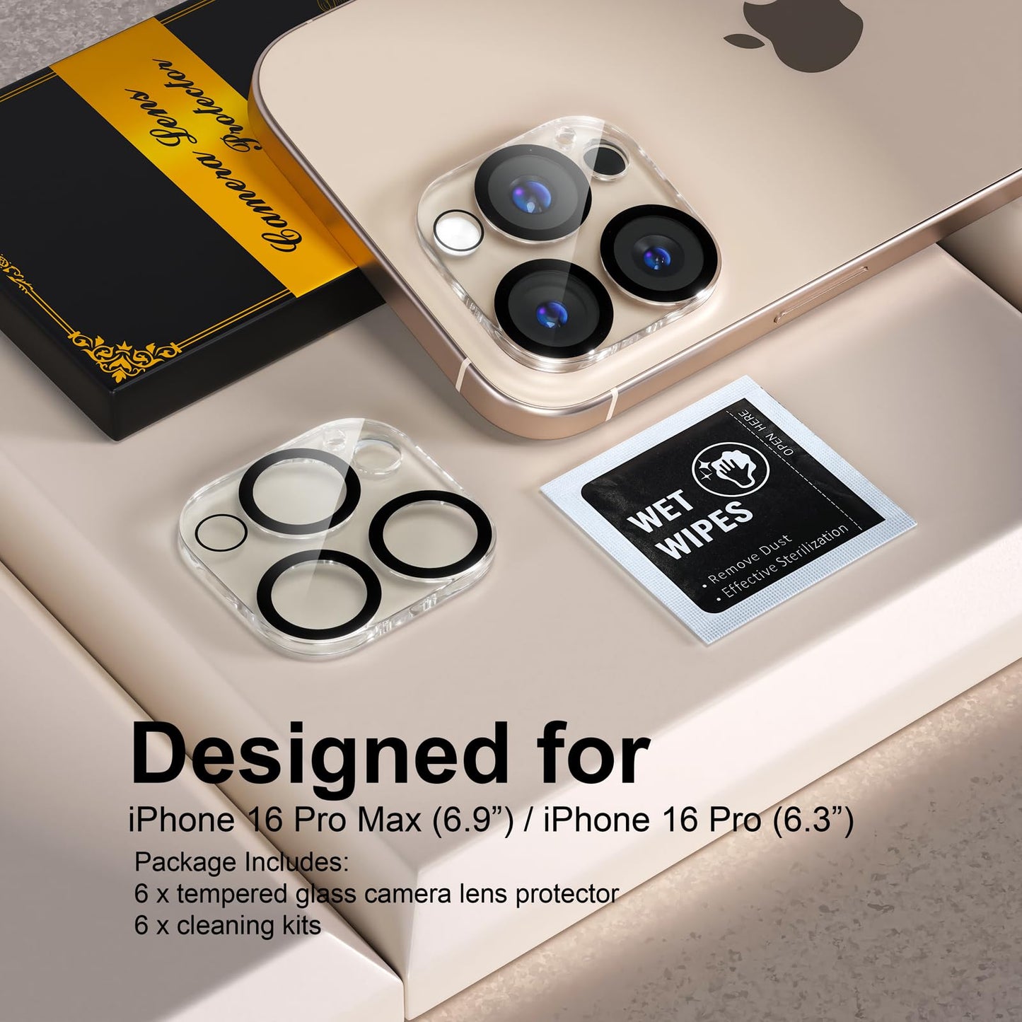 beuxece for 6 Pack iPhone 16 Pro/iPhone 16 Pro Max Camera Lens Protector [Drop Protection] [Case Friendly] [Easy Installation] 9H Tempered Glass Camera Screen Protector Cover Accessories, Clear