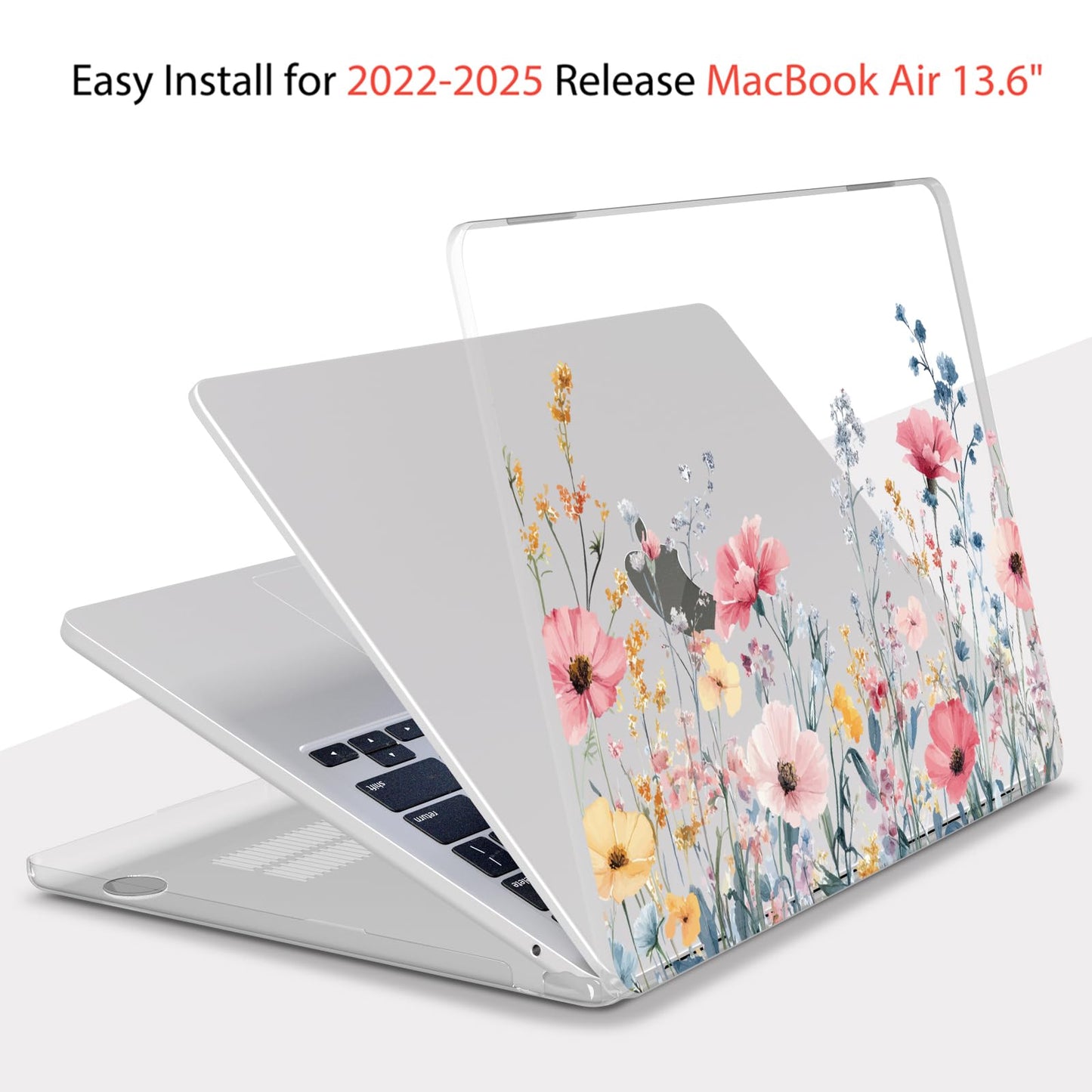 Teryeefi for MacBook Air 13.6 inch Case M5 A3449/M4 A3240/M3 A3113/M2 A2681 (Released 2026 2025 to 2022), Hard Shell + Keyboard Cover+ Screen Protector+Dust Plug + Type-C Adapter, Wild Flowers A010