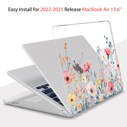 Teryeefi for MacBook Air 13.6 inch Case M5 A3449/M4 A3240/M3 A3113/M2 A2681 (Released 2026 2025 to 2022), Hard Shell + Keyboard Cover+ Screen Protector+Dust Plug + Type-C Adapter, Wild Flowers A010