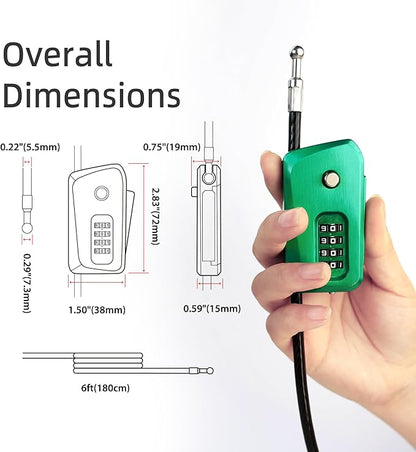 6ft Python Cable Lock for Bike, Bicycle, Trail Camera, 4 Digit Combination Lock, Heavy Duty Anti Theft Candado, Adjustable Locking Cable for Trail Cam, Kayak, eBike, Outdoor Equipment