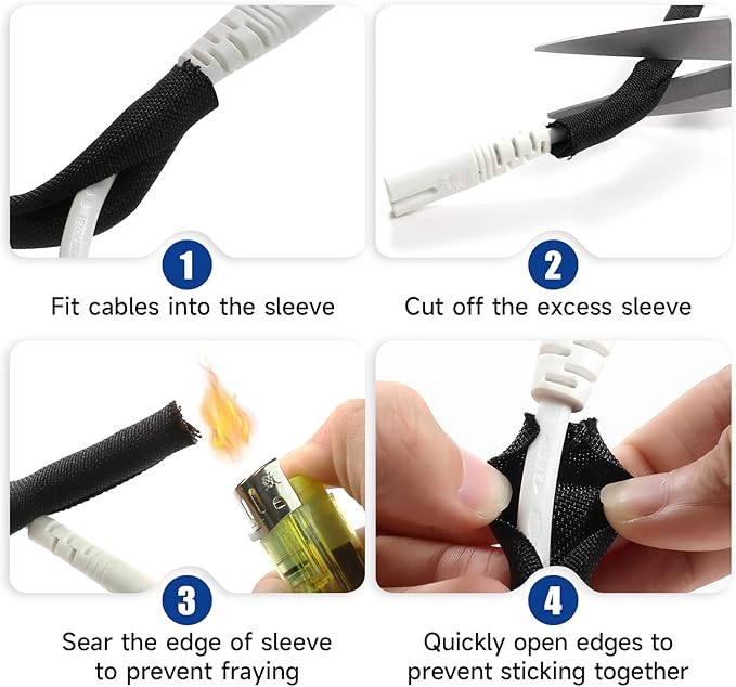 Self Wrapping-Wire-Loom Black Braided Cable Sleeve for Automotive Wires/Audio Video Cable/Multi-Cable Strings (1/4" - 36 Feet)