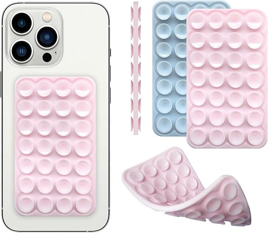 Silicone Double-Sided Suction Phone Case Detachable Mount, Fidget Sticky Grip Phone Accessories, Teen Girl Gifts Trendy Stuff, Hands-Free Stand for ASMR/TikTok/Gym Creators (Small, BabyPink+BabyBlue)