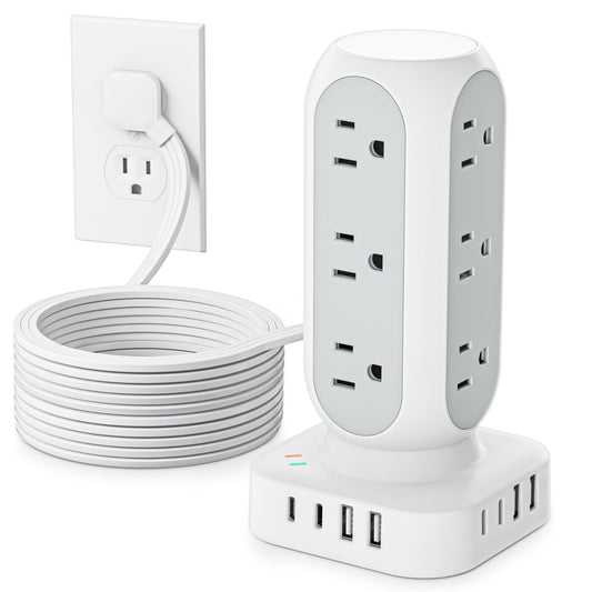 TenTrend Power Strip Tower, 4.8A Fast Charging Tower, 10 FT Extension Cord