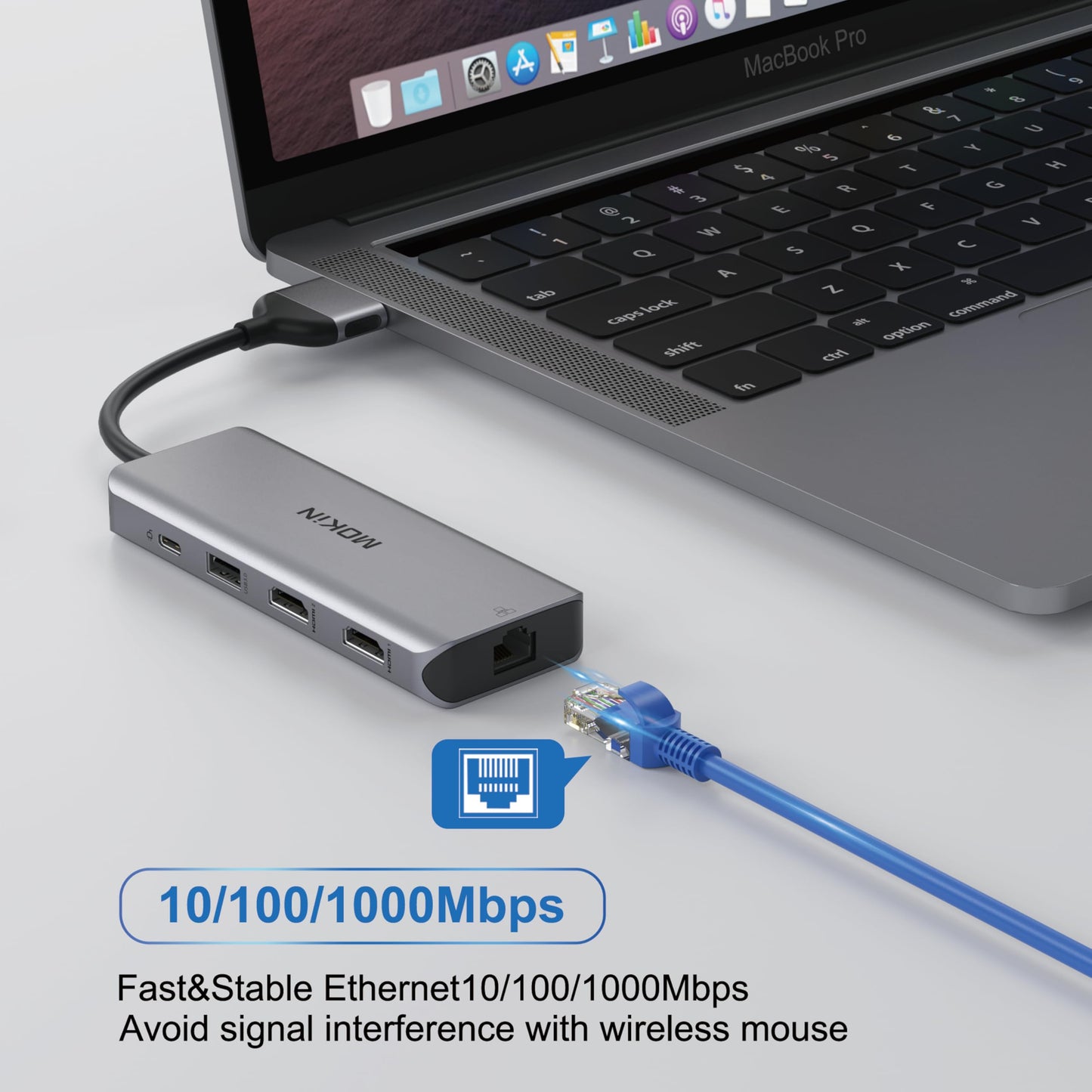 MacBook Pro Docking Station Dual Monitor MacBook Pro HDMI Adapter, 9 in 1 USB C Adapters for MacBook Pro Air Mac HDMI Dock Dongle Dual USB C to Dual HDMI Ethernet 3USB SD Card Reader 100W PD