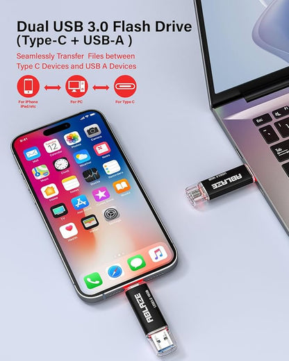 ABLAZE Type C Flash Drive 16GB, Dual USB 3.0+ USB C Flash Drive Compatible with iPhone 16/15,Android Smartphone,Computer,Tablet Mac Laptop