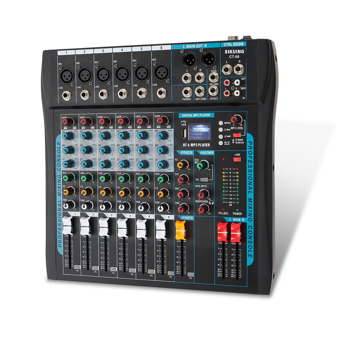 SIKUING 12 Channel Audio Interfacer Sound Board Mixer DJ Mixer 16-Bit DSP Effect USB Audio Mixer +48V Phantom Power Bluetooth Mixer for Karaoke Studio Streaming Recording,Live Streaming