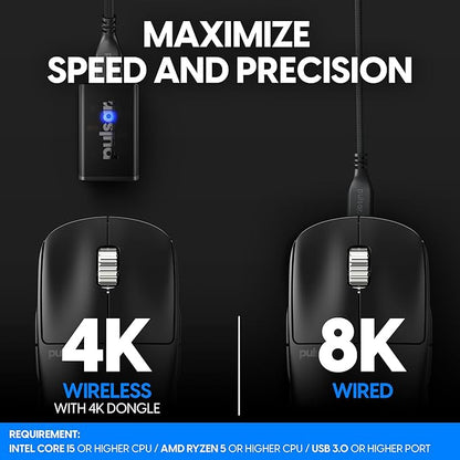 Pulsar Gaming Gears - X2A ES Wireless Gaming Mouse, Ambidextrous, Optical Switch, OLED Display, Driverless, PAW3395 Sensor, 100H Battery, 4K dongle Included (Medium, Black)