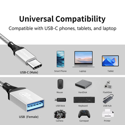 USB C to USB 3.0 Adapter 2 Pack, 10Gbps SuperSpeed - Thunderbolt3 OTG Cable Compatible with MacBook Pro/Air, iPhone 17 16 Pro Max, Samsung S25/S24/S23 (0.59ft, Silver)