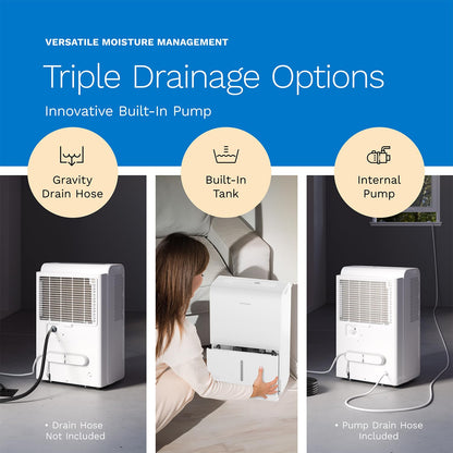 hOmeLabs Dehumidifier 7,500 Sq Ft 50 Pint with Pump 120 Pint 95°F, 90% RH