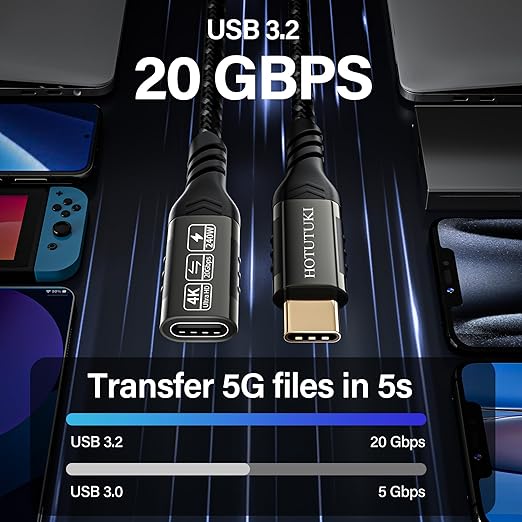 short type c extension cable 1.65ft/0.5M,240W PD Fast Charging 20 Gbps usb c 3.2 gen 2 extension cable,c cable male to female, Compatible with laptop, docking station, charger extension cable