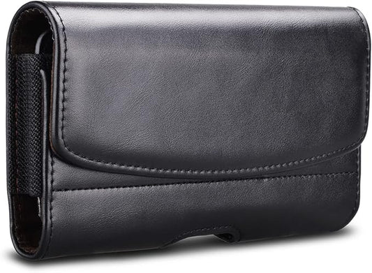 Phone Holster for Samsung Galaxy S25 S24 S23 S22 S21 Ultra S20 FE S10 S9+ S8+ Note 20 A12 A32 A52 A02S A11 A21 A51 PU Leather Cell Phone Pouch with Belt Clip Loop Card Holder,Black