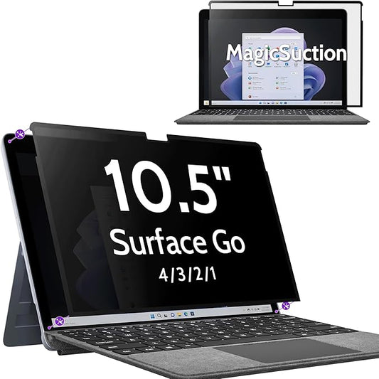 Peslv Privacy Screen for 10.5 Inch Surface Go 4/3/2/1, MagicSuction™ Removable Anti Spy Black Protector, Glare Blue Light Filter for Microsoft Laptop Computer Monitor
