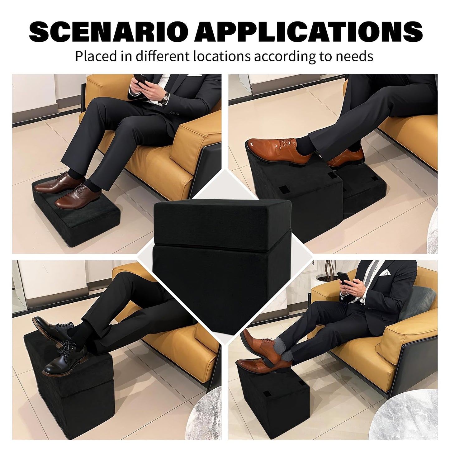 Adjustable Foot Rest Under Desk with 3 Adjustable Heights High-Density Foam Ergonomic Footrest for Office, Home, Travel Airplane, Removable Washable Cover for Back Pain Relief Posture Support (Black)