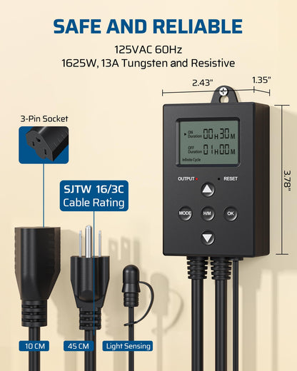 DEWENWILS Timer Outlet Short Period Repeat Cycle Intermittent Digital Timer