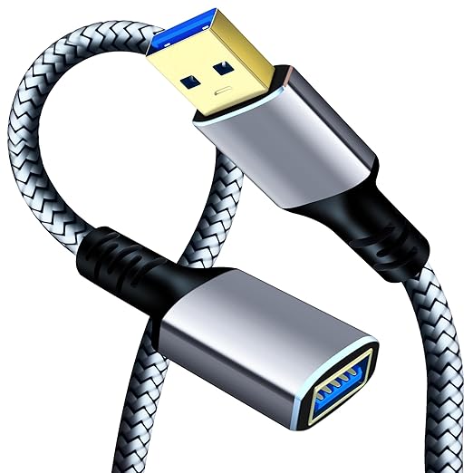Tan QY USB 3.0 Extension Cable 4Ft, USB 3.0 High Speed Extender Cord Type A Male to A Female for PlayStation, Xbox, USB Flash Drive, Hard Drive, Card Reader,Scanner,Printer,Keyboard (Silver, 4Ft)