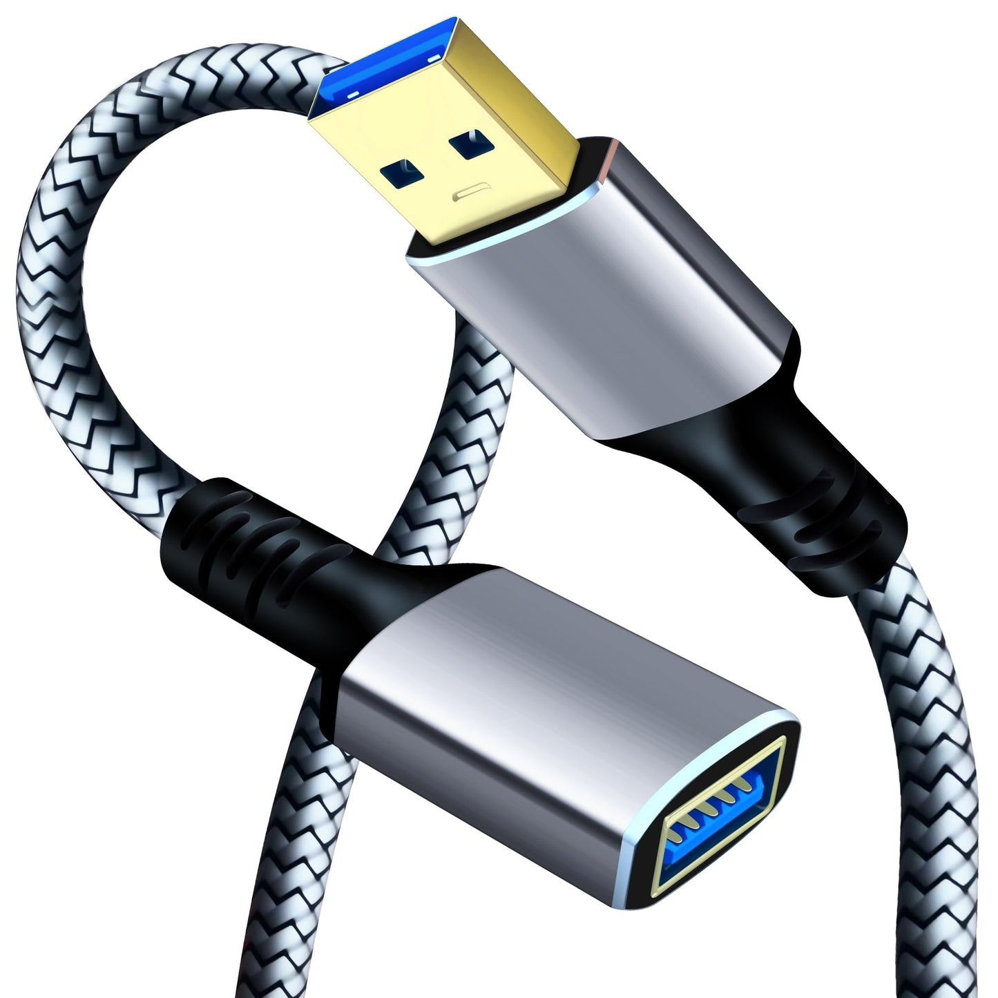Tan QY USB 3.0 Braided Extension Cable 1.5ft, Male to Female for PS/Xbox/PC
