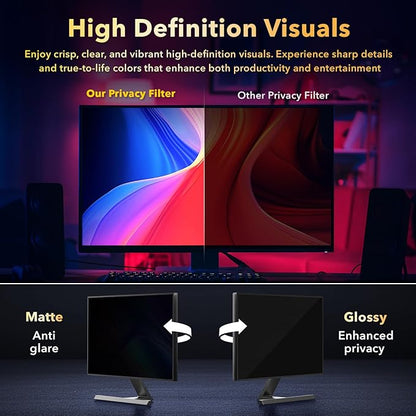 Magnetic 2 Pack Invisible Hidden Design Computer Privacy Screen Filter 24 Inch for Frameless Monitor 16:9 Aspect Ratio, Removable Anti Glare Blue Light Protector, Double Sided Reversible Eye Care Film