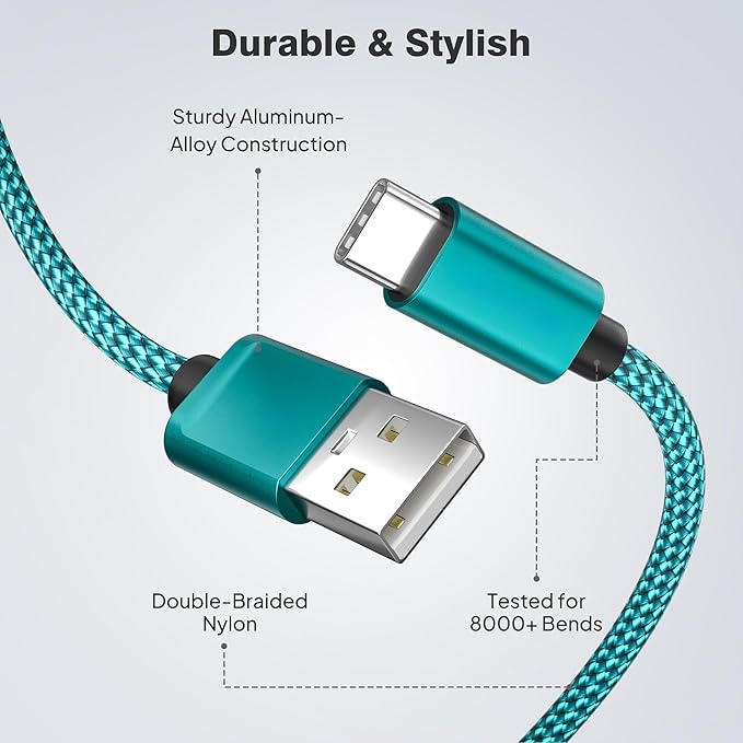 Elebase USB C Car Charger Cable 3 Pack 1.5/3.3/6.6FT,USBC Charging Cord for iPhone 15 16 Max Samsung Galaxy S8 S9 S20 S21 S22 S23 S24 Note 10 20,Moto Play Power G Pro Fast Stylus,Motorola Edge One 5G