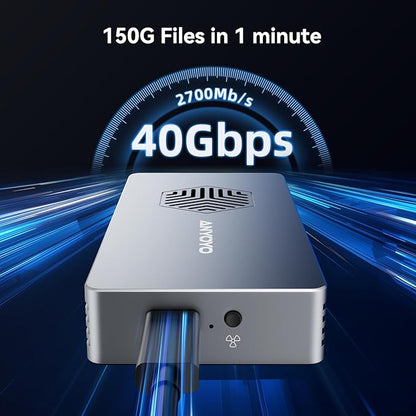 ANYOYO 40Gbps M.2 NVMe SSD Enclosure with Cooling Fan for M1 M2 Pro/Max,M.2 NVMe Enclosure Compatible with Thunderbolt 3/4/5/USB4/3.2/3.1 Support M/B+M Key Size 2230/2242/2260/2280 up to 2700 MB/s