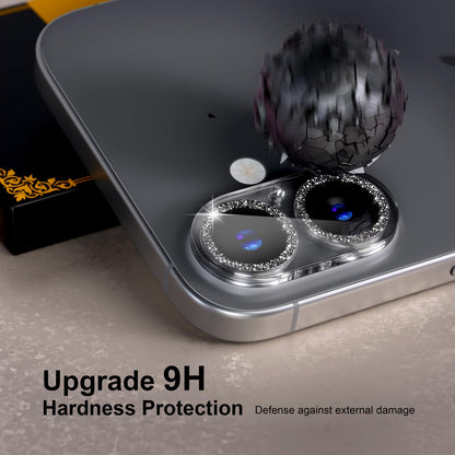 beuxece for 6 Pack iPhone 17 / iPhone 16 / iPhone 16 Plus Camera Lens Protector [Drop Protection] [Easy Installation] 9H Tempered Glass Camera Screen Protector Cover Accessories, Glitter Black