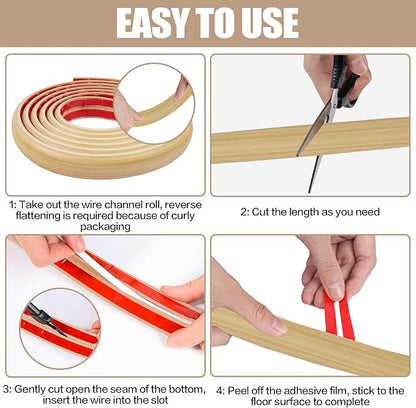 Floor Cord Cover Self Adhesive Cord Hider,10FT Cable Management, Extension Strip Protector for Wires, Prevent Cable Trips for Offices, Gyms, Exhibitions Cavity:0.51"(W) x 0.3"(H) WoodLightyellow