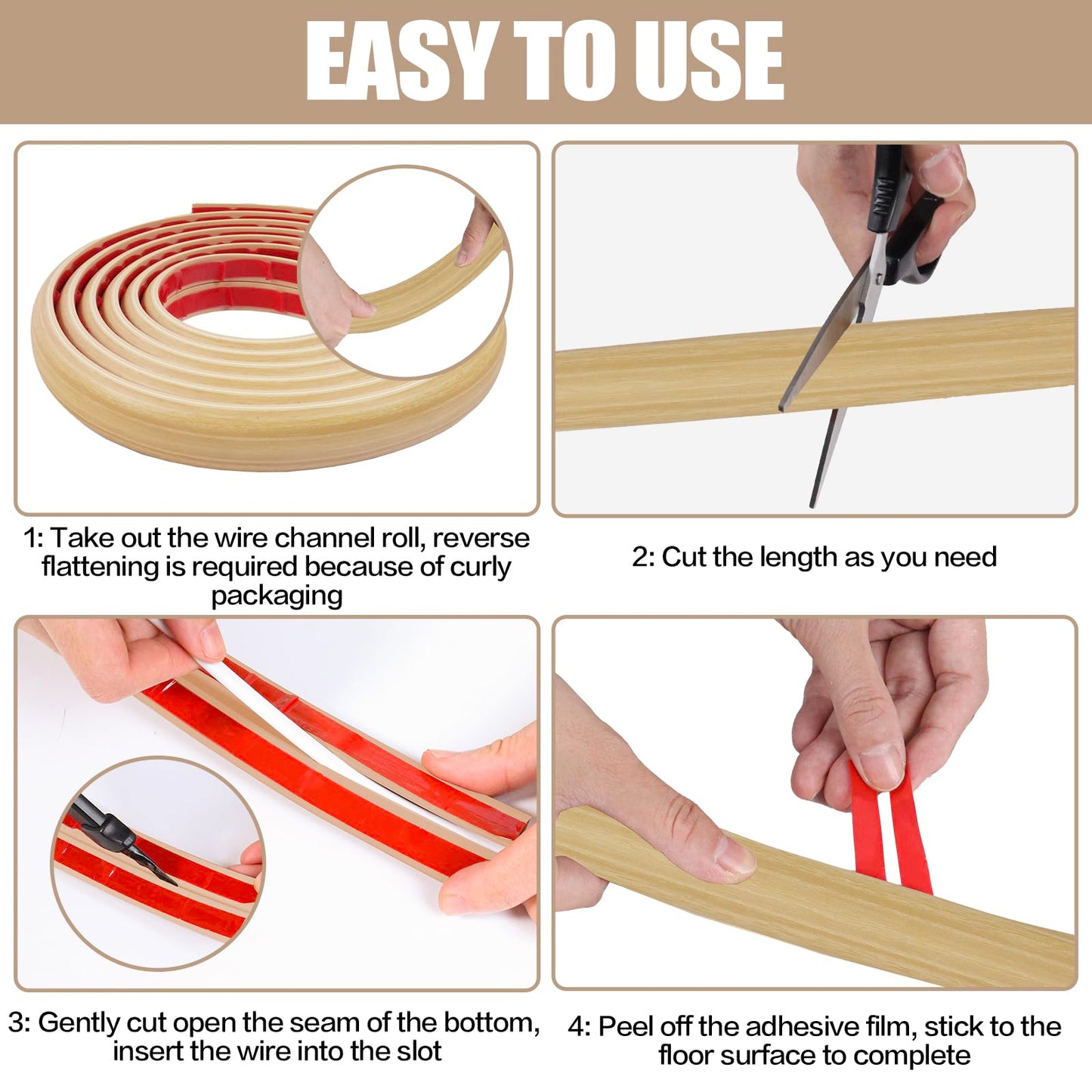 Floor Cord Cover Self Adhesive Cord Hider,3.3FT Cable Management, Extension Strip Protector for Wires, Prevent Cable Trips for Offices, Gyms, Exhibitions Cavity:0.47"(W) x0.35(H) WoodLightyellow