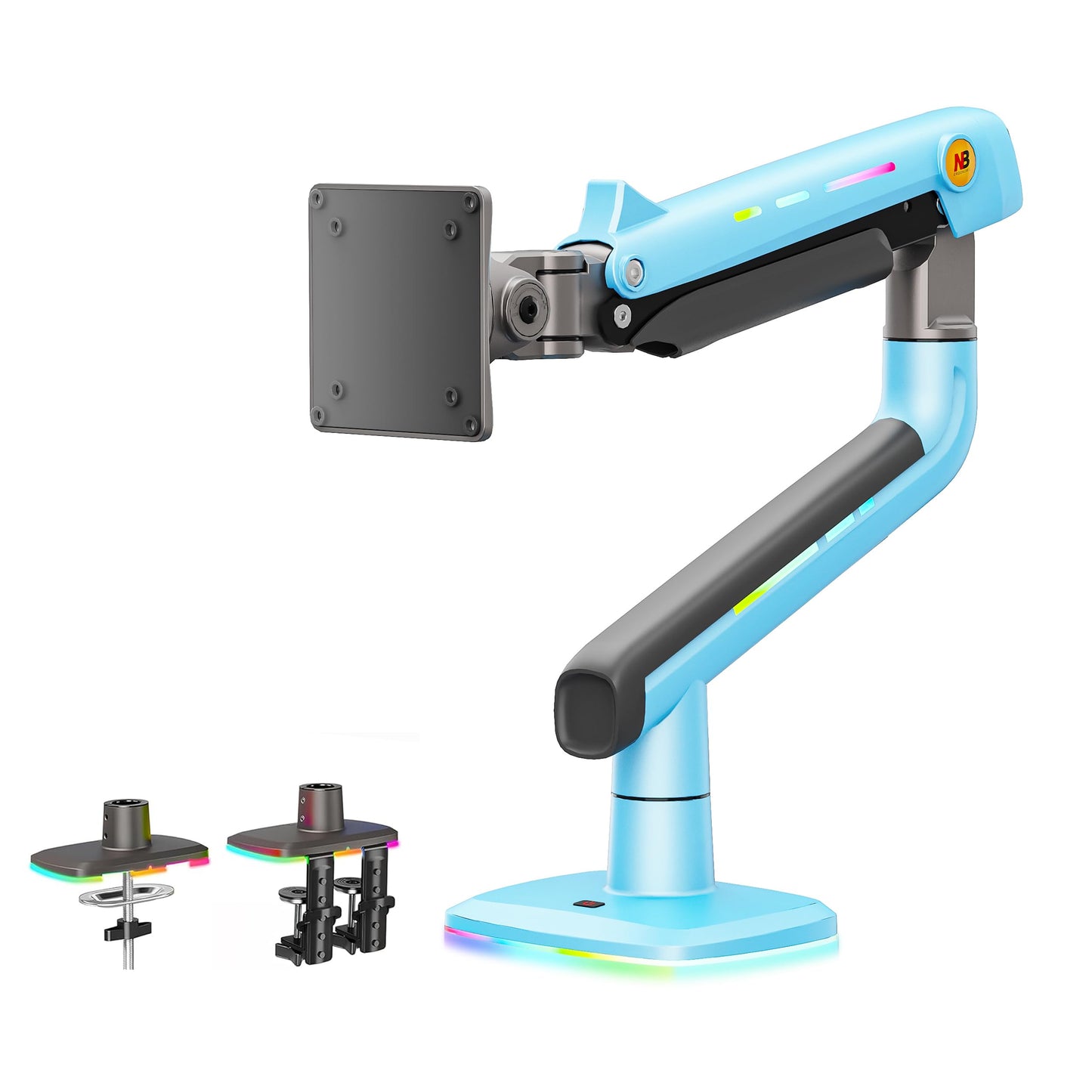 NB Gaming Monitor Arm or for 32 to 60 Inches Screen, Load up to 20 kg, VESA 75/100, RGB-Light, Heavy Duty, Multi Angle Adjustable, Premium Aluminum, Blue
