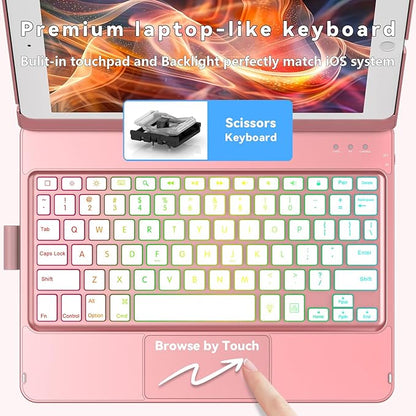 Keyboard Case for iPad 10.2 - iPad Keyboard 9th Generation & 8th & 7th Gen - Touch Keyboard - 360° Rotatable Protective Cover with Apple Pencil Holder - Backlight Wireless Keyboard - iPad 9 Keyboard