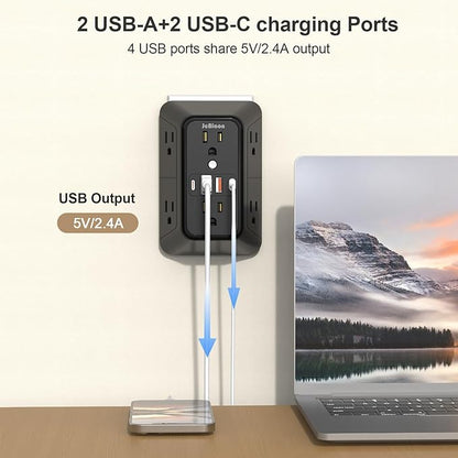 JcBlaon Outlet Extender Surge Protector - 6 Outlet Splitter with 4 USB Ports (2 USB C), Multiple Plug Expander Wall Charger, 3 Sided Multi Plug Wall Adapter Power Strip for Home Office Kitchen Travel