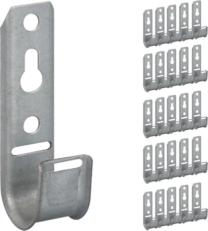 ICC 3/4-Inch Wall Mount J-Hook – 25-Pack, Cable Support Hooks Without Retainer Clips, Galvanized Steel with Zinc Finish – for Structured Cabling and Cable Management