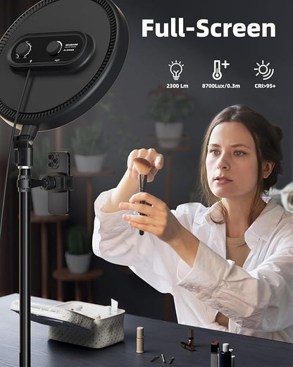 TODI Large Ring Light with 79" Stand, 6500K Full-Screen Selfie Light Ring with Stand and Phone Holder, Professional Big Ring Light for Live Stream, YouTube, TikTok, Makeup, Video, Barber, Photography