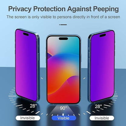 Compatible for iPhone 15 Pro Privacy Screen Protector Tempered Glass 6.1 Inch, Purple Gradient Anti Spy Anti Blue Light HD Easy Installation