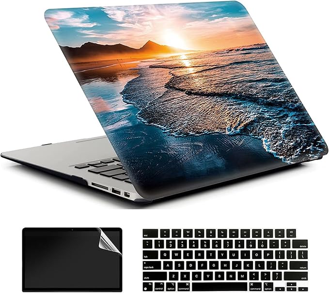 Beach Sunset Hard Case Compatible with MacBook Air 13 Inch Case 2017 2016 2015 2014 2013 2012 2011 2010 Release A1466/A1369,AMCJJ Plastic Hard Shell Cover & Keyboard Cover &Screen Protector