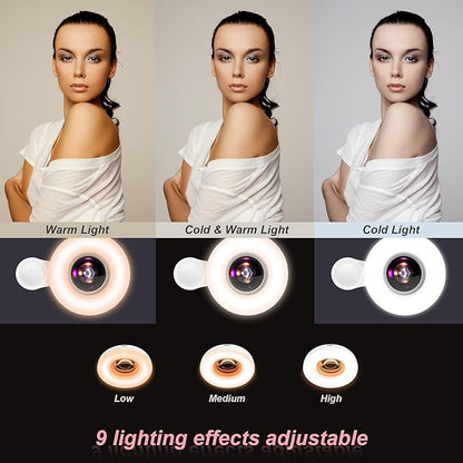 15X Macro Lens with LED Ring Light for iPhone & Android - Rechargeable Portable Clip-On Lens for Smartphone Photography, Vlogging, Close-Up Photos & Video Recording - 3 Light Modes, USB Fast Charging