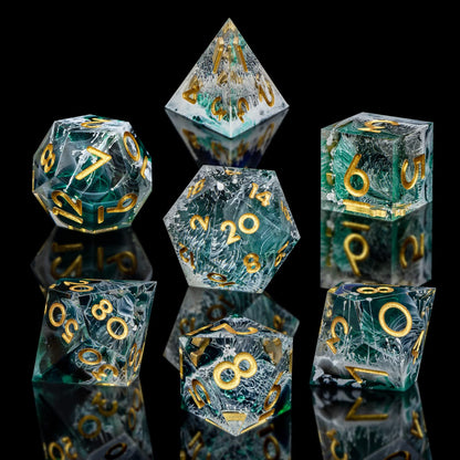 ARUOHHA Sharp Edge Dice DND Resin Translucent Dice Set, Green Handmade D and D Dice Set RPG Role Playing Games Polyhedral Dice D20 D12 D10 D8 D6 D4