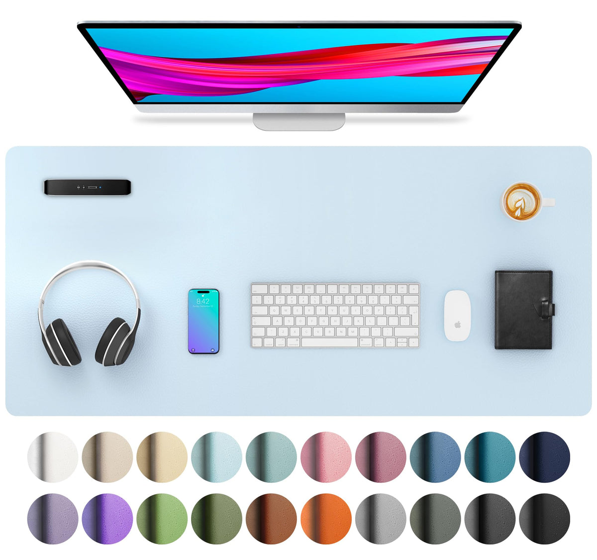 Aothia Leather Desk Pad Protector, Mouse Pad, Office Desk Mat, Non-Slip PU Leather Desk Blotter, Laptop Desk Pad, Waterproof Desk Writing Pad for Office and Home (Gray,36" x 17")