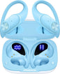 PocBuds Bluetooth Headphones Wireless Earbuds 80hrs Playtime Wireless Charging Case Digital Display Sports Ear Buds with Earhook Deep Bass IPX7 Waterproof Over-Ear Earphones for TV Phone Laptop Blue