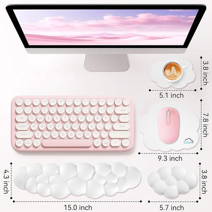 Cloud Wrist Rest for Computer Keyboard, 4-in-1 Memory Foam Leather Cloud Keyboard Wrist Rest and Mouse Pad Set with Ergonomic Support for Arm and Palm Cushion, Gaming/Work Setup, White