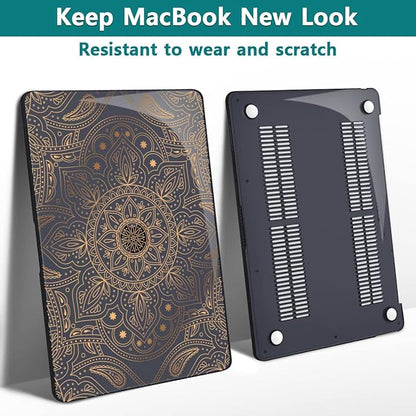 Teryeefi Compatible with MacBook Air 13 inch Case M1 Chip A2337 A2179 A1932 Retina Display Touch ID (A2018 2019 2020 Release), Plastic Hard Shell & Keyboard Cover & Screen Protector,Gold Mandala